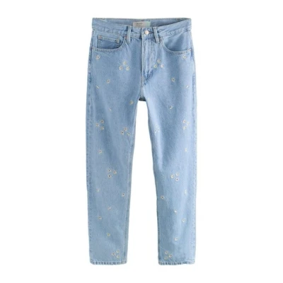 Abbildung von Next Column Petite Jeans Straight Leg, Damen, Größe: 36, Embroidered floral blue