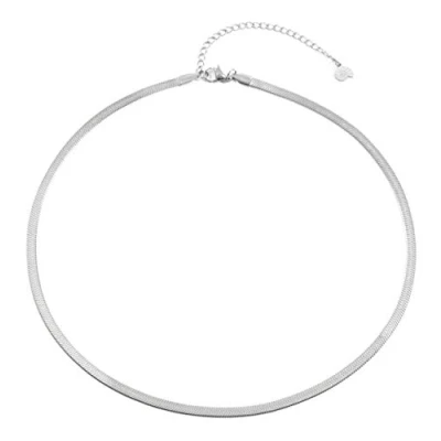 Abbildung von Hey Happiness Collier Schlangenkette Edelstahl Damen, 18K Roségold vergoldet, Halskette Snake flach, wasserfest