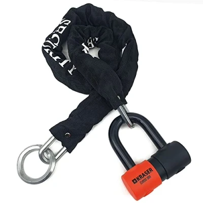 Abbildung von KRASER KR50+120L Motorradkette Diebstahlsicherung + Vorhängeschloss SRA Homologierte Anti Diebstahl Set Mini U Solid Ø18 Bausätze Kettenschlaufensystem 120 cm Ø10 Elektrisches Fahrrad