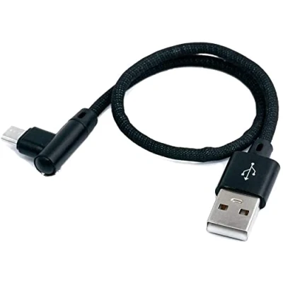 Abbildung von System S Micro USB Kabel 90 Grad Rechts Gewinkelt Winkelstecker zu 2.0 Typ A Datenkabel Ladekabel 20 cm in Schwarz, 71380862
