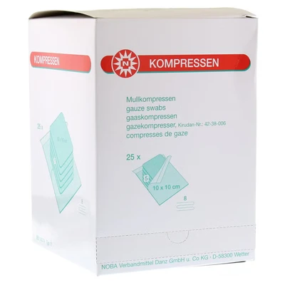 Abbildung von Mullkompressen 10x10 cm steril 8fach 25X5 St
