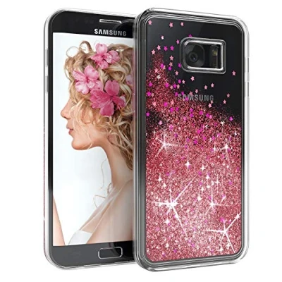 Abbildung von EAZY CASE Hülle kompatibel mit Samsung Galaxy S7 Edge Schutzhülle Flüssig Glitzer, Handyhülle, Schutzhülle, Back Cover Glitter Flüssigkeit, aus TPU/Silikon, Transparent/Durchsichtig, Rosa