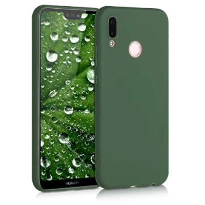 Abbildung von kwmobile Hülle kompatibel mit Huawei P20 Lite weiches TPU Silikon Case Cover geeignet für kabelloses Laden Dunkelgrün