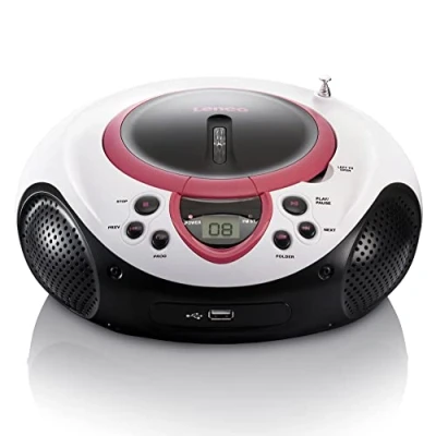 Abbildung von Lenco Kinder Radio CD Player SCD 38 tragbares UKW mit CD/MP3 und USB in pink