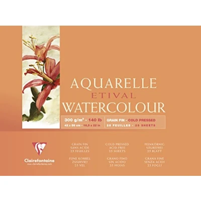 Abbildung von Clairefontaine 96474C Malblock, 4 seitig verleimt Aquarellpapier Feinkörnig, Etival/Zellulose, 42 x 56 cm, 25 Blatt, 300 g Packung, weiß