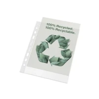 Abbildung von Esselte Recycle A5 Prospekthüllen, geprägtes starkes PP, 70 Mikron, Kunststoffhüllen mit Universallochung, 100er Pack, 627495