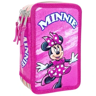 Abbildung von Clondo 3D Federmäppchen mit 3 Fächern für Mädchen, Minnie Fan 25, dreifach gefüllt, 44 Schulzubehör, Reißverschlüsse, 20 cm, Lineal, Buntstifte, Filzstifte