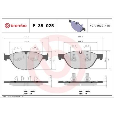 Abbildung von BREMBO P 36 025 Bremsbelagsatz für Verschleißwarnanzeiger vorbereitet mit Kolbenclip ohne Zubehör JAGUAR: XF Limousine, Sportbrake, XJ Limousine