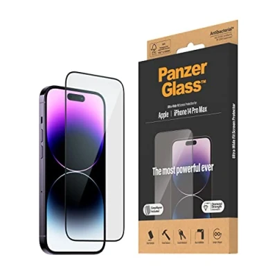 Abbildung von PanzerGlass™ Clear Glass Displayschutz für iPhone 14 Pro Max Screen Protector aus tempered Glas mit vollständigem Bildschirmschutz und Anti Fingerprint Beschichtung Positionierhilfe