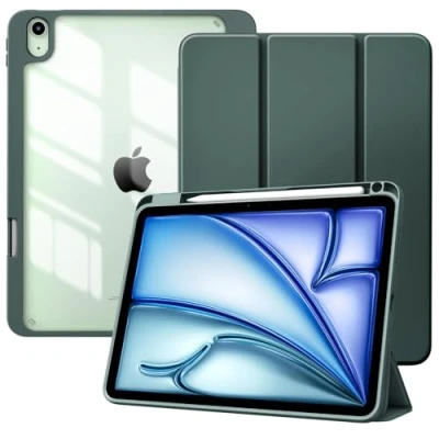 Abbildung von TiMOVO Hülle für iPad Air 11 Zoll M2 2024, 6/5/4 (2024/2022/2020) 10,9&quot;, Schutzhülle mit Stifthalter, Schlank Ständer Klar Rückseite, Auto Schlaf/Aufwach, Nachtgrün