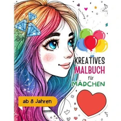 Abbildung von Kreatives Malbuch für Mädchen ab 8 Jahre Das niedliche Geschenk Kinder &amp; Teenager: 50 grosse Motive (Pferde, Portraits, Tiere und mehr) zum Ausmalen Entspannen Malen