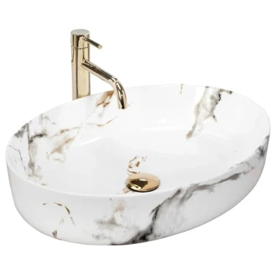 Abbildung von Rea Waschbecken Waschtisch Aufsatzwaschbecken Keramik Handwaschbecken Aufsatz Waschschale Marmor Oval 42x55
