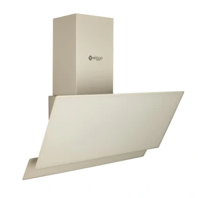 Abbildung von Wiggo Dunstabzugshaube 60cm kopffrei I Abluft Umluft Dunstabzug 300m3/h LED Touch Display 3 Stufen Schräghaube inkl. Fettfilter &amp; 2x Kohlefilter Abzugshaube mit 2 teiliger Glasfront creme