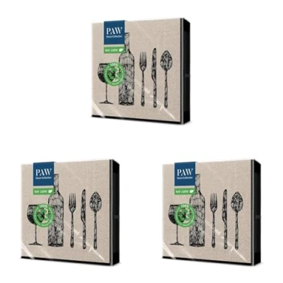 Abbildung von PAW Recycelte Servietten 3 lagig (33 x 33 cm) I 20 Stück Perfekt für Geburtstage, Partys, Hochzeiten, Kommunion, Feiern Umweltbewusste Papierservietten Recycelt Besteckset Dinner Set