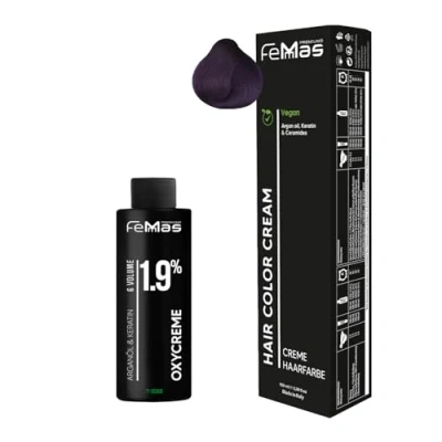 Abbildung von Femmas Haarfarbe Set Violet I Hair Color Cream 100ml + Oxycreme 1,9% Permanente Haar Coloration Entwickler Schonend &amp; langanhaltend Salon für Zuhause
