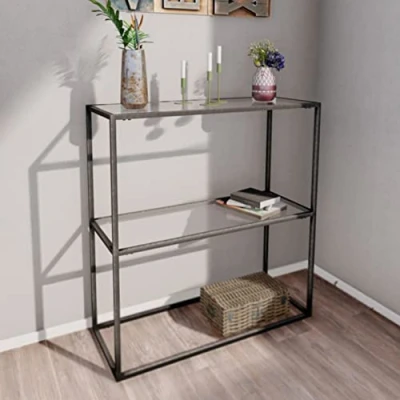Abbildung von en.casa Konsolentisch, »Konnevesi« Flurregal aus Glas 85x80x30cm Schwarz/Transparent