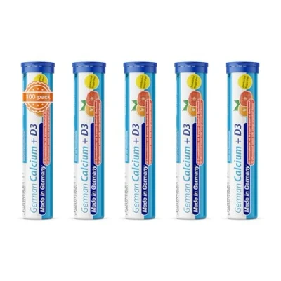 Abbildung von Calcium + Vitamin D3 Brausetabletten 5x20 Stk. Orangen Grapefruit Geschmack 500 mg Kalzium, 2,5 μg T&amp;D Pharma German Made in Germany
