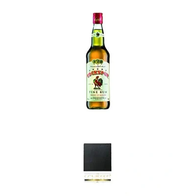 Abbildung von Cockspur Fine Gold Rum Star Barbados 0,7 Liter + Schiefer Glasuntersetzer eckig ca. 9,5 cm Durchmesser