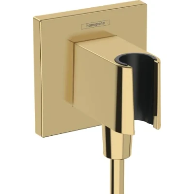 Abbildung von hansgrohe Wandanschluss mit Duschkopfhalterung FixFit E, Schlauchanschluss Dusche Brausehalter, Rückflussverhinderer, Polished Gold Optic