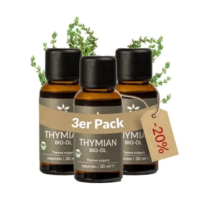 Abbildung von Heldengrün® BIO Thymianöl [100% NATURREIN] Zertifiziertes Lebensmittel zum Einnehmen Thymian Öl aus Griechenland Ätherische Öle Thymian, Tyhme Oil 3 x 30 ml