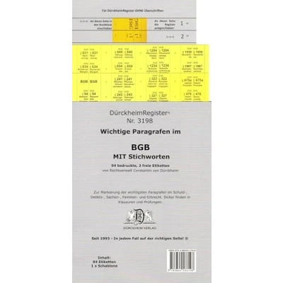 Abbildung von DürckheimRegister® BGB WICHTIGE §§ Mit STICHWORTEN Im Bürgerlichen Gesetzbuch 2022: 155 Registeretiketten (sog. Griffregister) für dein ... In jedem Fall auf der richtigen Seite®