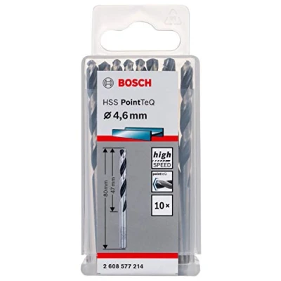 Abbildung von Bosch Professional 10 Stück HSS Spiralbohrer PointTeQ (für Metall, 4,6 x 47 80 mm, Zubehör Bohrschrauber)