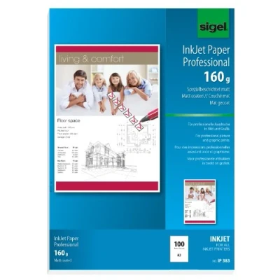 Abbildung von SIGEL IP383 InkJet Papier Professional, A3, 100 Blatt, spezialbeschichtet matt, weiß, 160 g, für Präsentationen, Angebote, Flyer