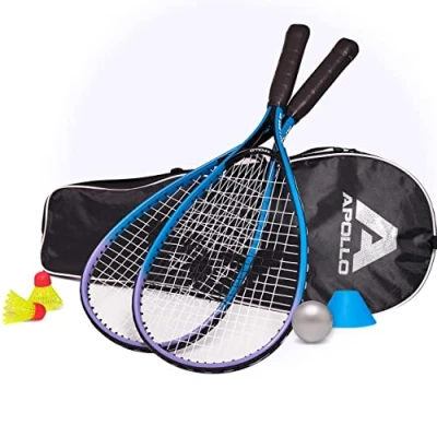 Abbildung von Apollo Speed Badminton Set Schläger in versch. Farben Squash Tasche und Badmintonschläger Federball Kinder
