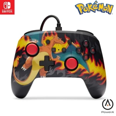 Abbildung von PowerA Verbesserter kabelgebundener Controller für Nintendo Switch Charizard Feuersturm, Gamepad, Game Controller, offiziell lizenziert