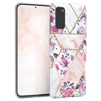 Abbildung von EAZY CASE Handyhülle Silikon mit Kameraschutz kompatibel Samsung Galaxy S20, im Blumen Design, Rosen Motiv Hülle, Ultra dünn, Slimcover, Silikonhülle, Backcover, Rosé Gold