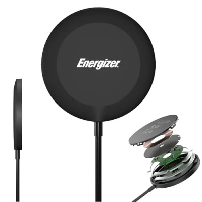 Abbildung von Energizer Kabellose Powerbank Leistung Ultra Schnellladung QI zertifiziert USB Kabel C im Lieferumfang enthalten kompatibel mit iPhone Android Samsung (WCP119)