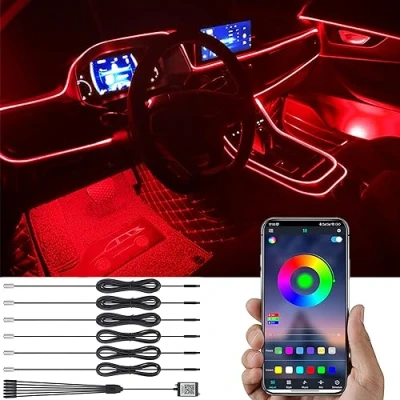Abbildung von TABEN Auto Atmosphärenlicht Kit Musiksynchronisation Mehrfarbig RGB 16 Millionen Farben 8 Meter Glasfaser USB Ambientebeleuchtung Kit, Sound Active Funktion und drahtlose Bluetooth App Steuerung 12 V