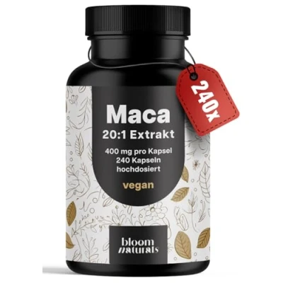 Abbildung von Maca Kapseln Gold Hochdosiert 20:1 Extrakt 8000mg pro Kapsel 240 Vegan &amp; Produziert in Deutschland