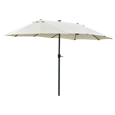 Abbildung von Outsunny Sonnenschirm mit LED Doppelsonnenschirm Terrassenschirm Handkurbel, LxB: 256x440 cm, Marktschirm, Gartenschirm, Oval Metall Cremeweiß