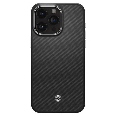 Abbildung von Spigen für iPhone 15 Pro Enzo Aramid MagFit Hülle [Kevlar 1500D Schutz] Aramidfaser Stoßfest Schutzhülle Case Handyhülle Kompatibel mit MagSafe Schwarz