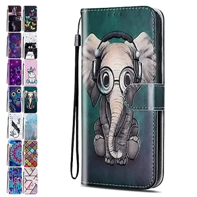 Abbildung von Lederhülle für iPhone 13 Pro Max 6.7 Hülle Muster Handyhülle Flip Case Cover Schutzhülle mit Kartenfach Handytasche Mädchen Damen Elefant