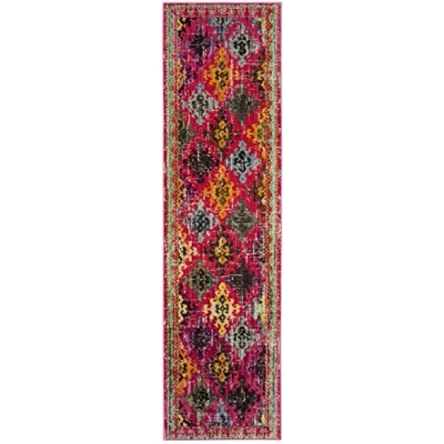 Abbildung von SAFAVIEH Boho Teppich für Wohnzimmer, Esszimmer, Schlafzimmer Monaco Collection, Kurzer Flor, Fuchsia und Multi, 66 X 244 cm
