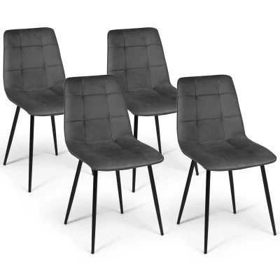 Abbildung von IDMarket Set mit 4 Stühlen Mila Esszimmerstuhl aus dunkelgrauem Samt für Esszimmer