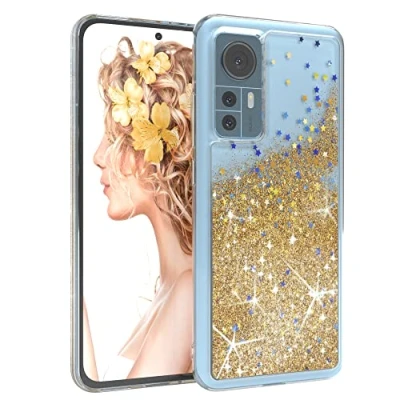 Abbildung von EAZY CASE Hülle kompatibel mit Xiaomi 12 / 12X Schutzhülle Flüssig Glitzer, Handyhülle, Schutzhülle, Back Cover Glitter Flüssigkeit, TPU/Silikon, Transparent/Durchsichtig, Gold
