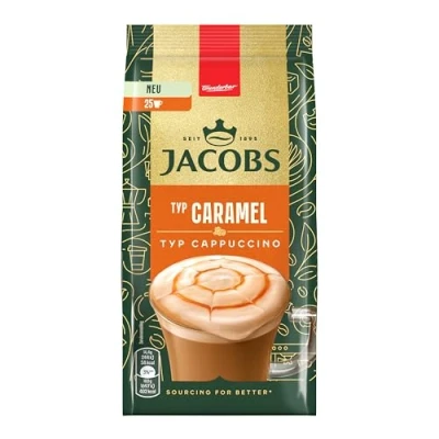 Abbildung von Jacobs Typ Cappuccino Caramel, Getränkepulver mit löslichem Bohnenkaffee, Hergestellt in Deutschland, Instant Kaffee, für 25 Getränke, 360 g