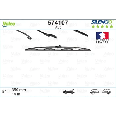 Abbildung von Scheibenwischer Valeo Silencio Standard, Conventional Single 574107 350mm vorne Standard Hakenbefestigung VOLKSWAGEN: GOLF 3