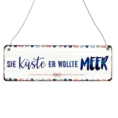 Abbildung von Interluxe Holzschild Sie küste, er wollte Meer Schild mit Spruch Dekoschild Maritim Küste Strand witzig