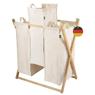 Abbildung von HENNEZ Wäschekorb Wäschesammler XXL 3 Fächer, Wäschebox Holz Wäschetrenner Beige