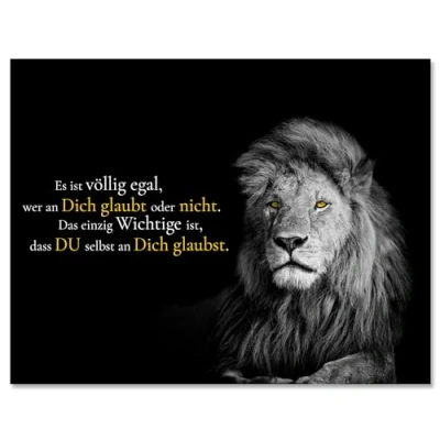 Abbildung von wandmotiv24 Leinwandbild Motivation, Querformat, Glaub an Dich, Löwe M0351