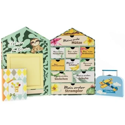 Abbildung von Baby Erinnerungsbox Schatztruhe Erinnerungen mit 10 Fächern,Erinnerungen Meilenstein Box für Geburt und Taufe Süße Baby, Windeltorten (Blau Tasche, Einheitsgröße, 1, stück)