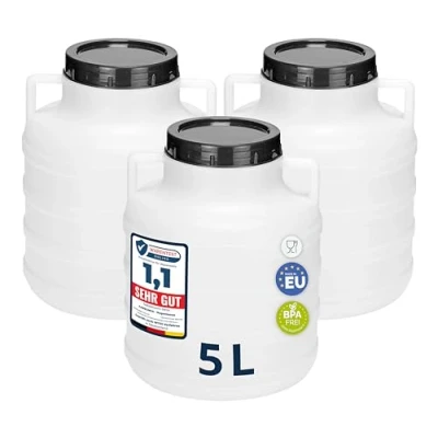 Abbildung von Garronda Set 3x 5 Liter Weithalsfass BPA frei Futtertonne Fass Universalfass Lebensmittel Regenfass für Garten Regentonne mit Deckel Regenwassertonne Wassertonne GD 0125, Weiß