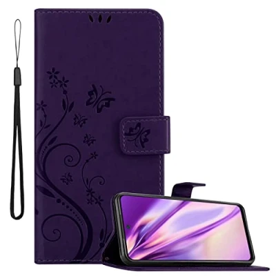 Abbildung von Cadorabo Hülle kompatibel mit Xiaomi RedMi 10 Blumen Design aus Premium Kunst Leder Flip Klappbare Stoßfeste Magnetische [Standfunktion] [Kartenfächern] Cover für Tasche in Lila