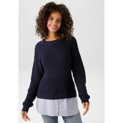 Abbildung von Aniston CASUAL Strickpullover, mit gestreiftem Bluseneinsatz am Saum NEUE KOLLEKTION