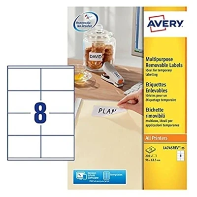 Abbildung von Beschriftung Avery Ilk 96x63,5 mm weißer NP 25 Blatt 8 Etiketten pro