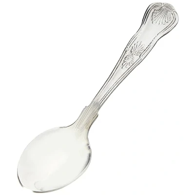 Abbildung von Olympia Kings Edelstahl Teelöffel (12er Pack), Silber, 140 (L) mm, Set, hochglanzpolierter 18/0 Edelstahl, verziertes Griffdesign, spülmaschinenfest, gewerbliche und private Nutzung, D689